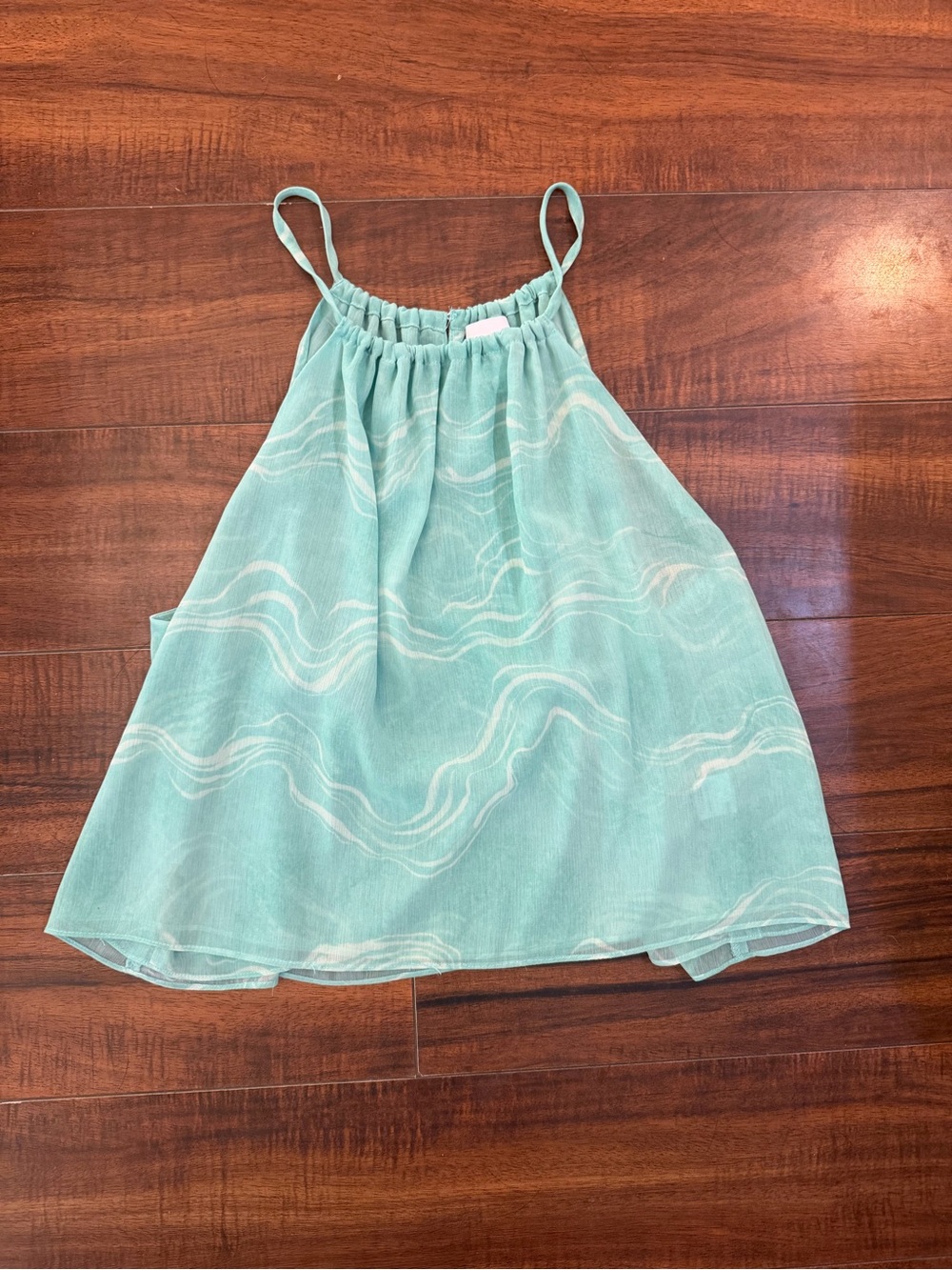 MISA Los Angeles Mint Green Wave Print Halter Tank Top Size S